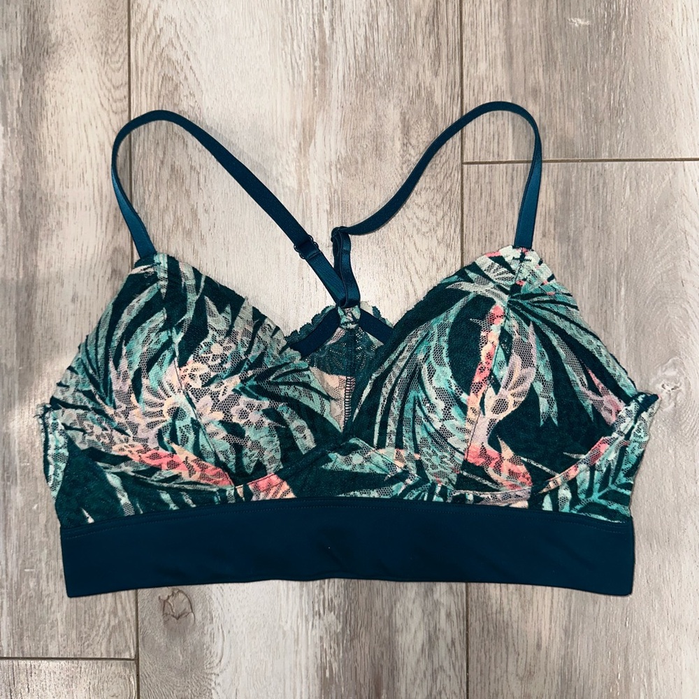 Victoria's Secret Tropical Leaf Print Bralette - Teal and Pink